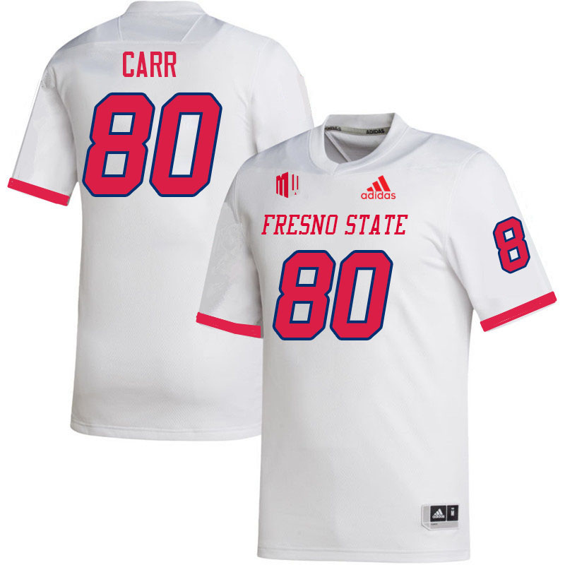 Men #80 Tyler Carr Fresno State Bulldogs College Football Jerseys Stitched Sale-White